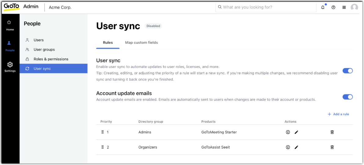 User Sync in GoTo Admin