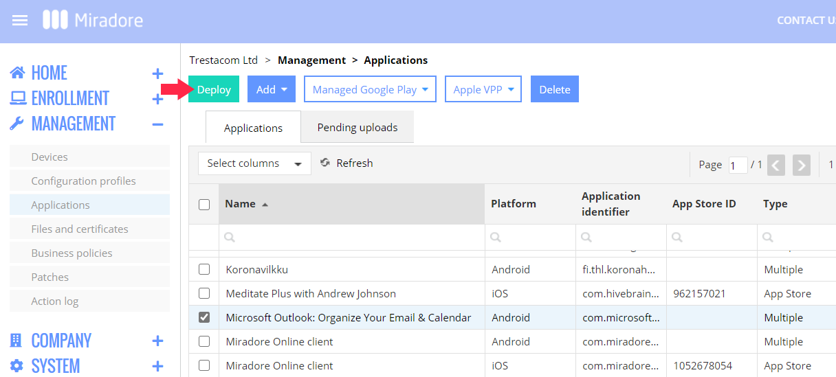 Application deployment instructions for Android.