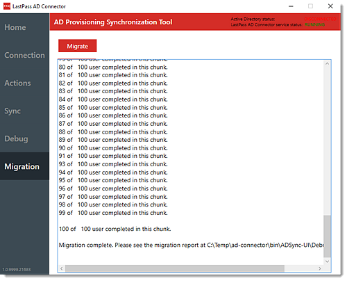 Registerkarte „Migration“ im LastPass-AD-Connector