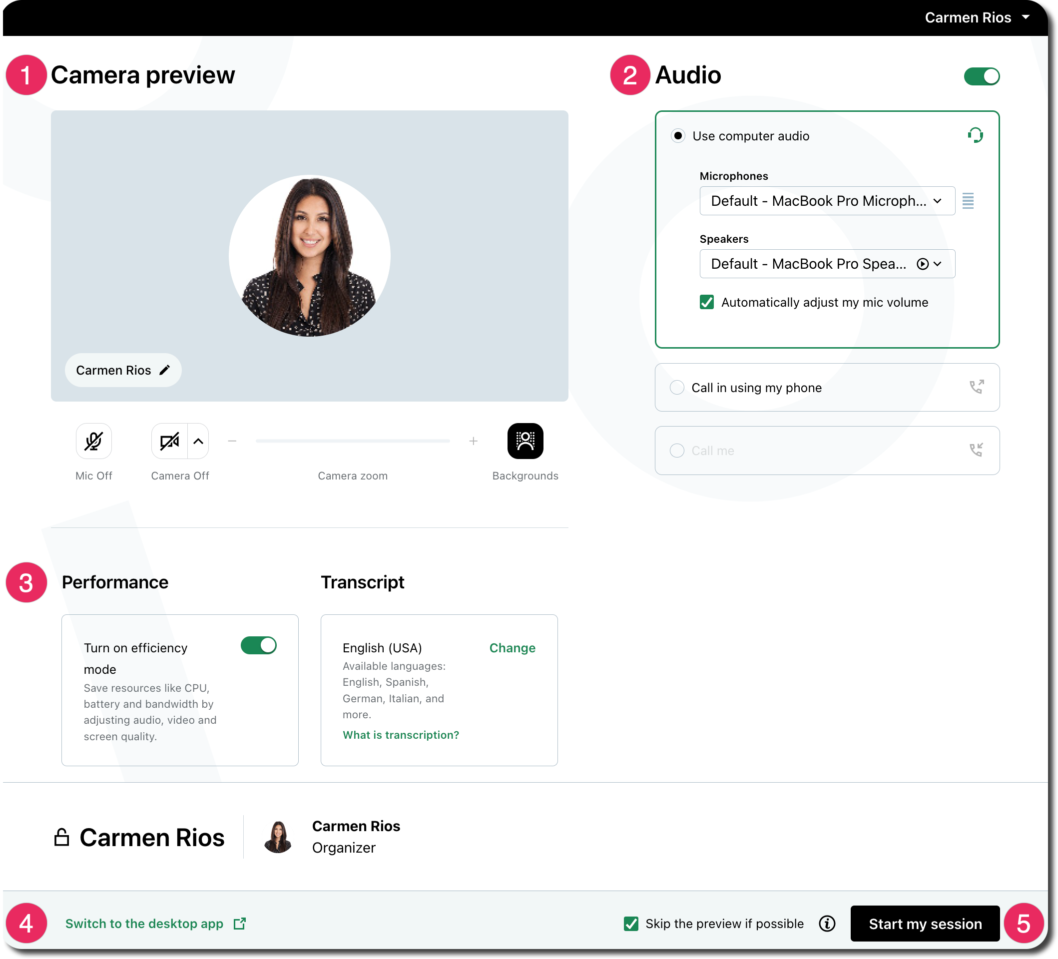 Sala d'attesa su browser o app desktop