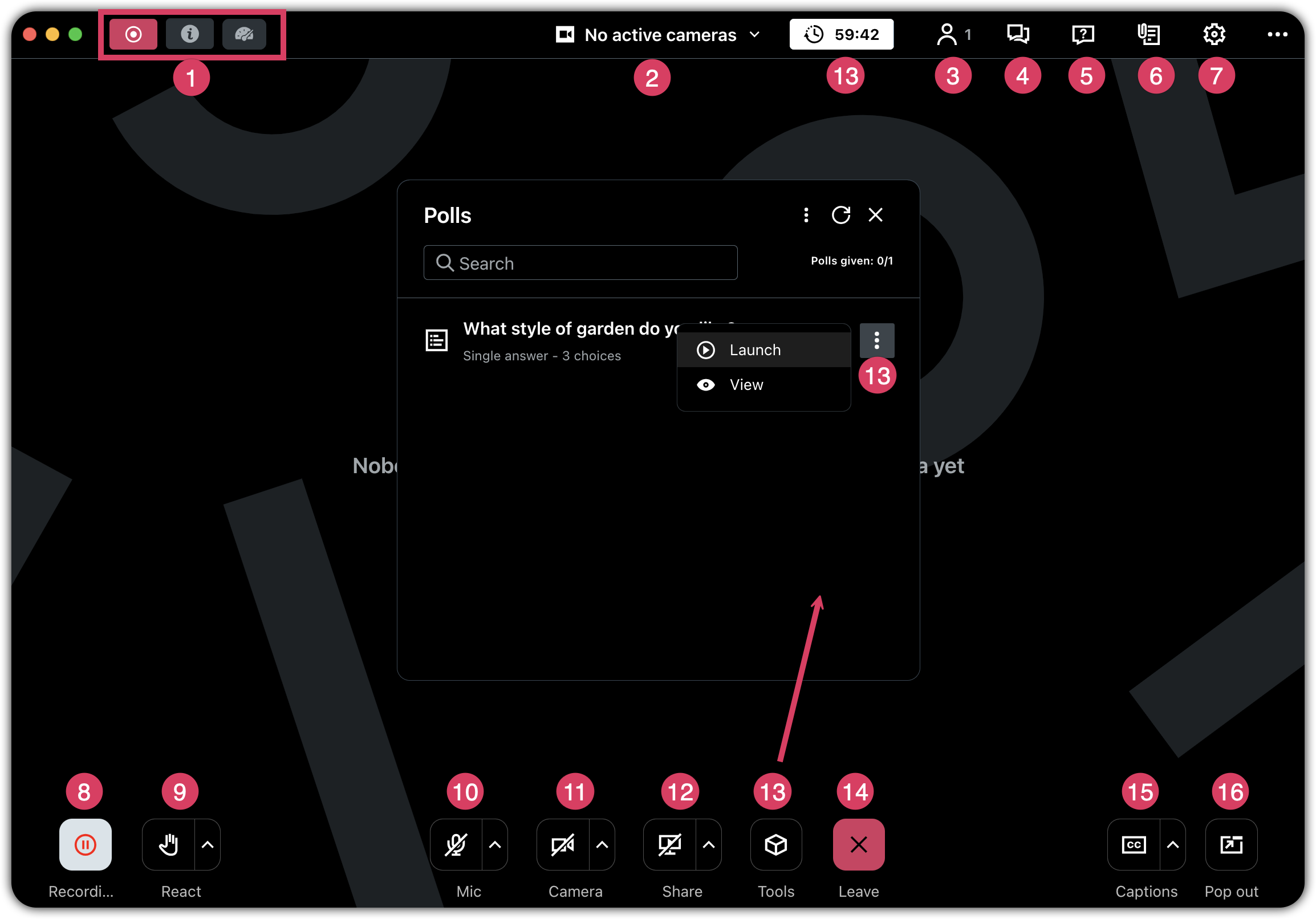 In-session organizer experience on browser or desktop app