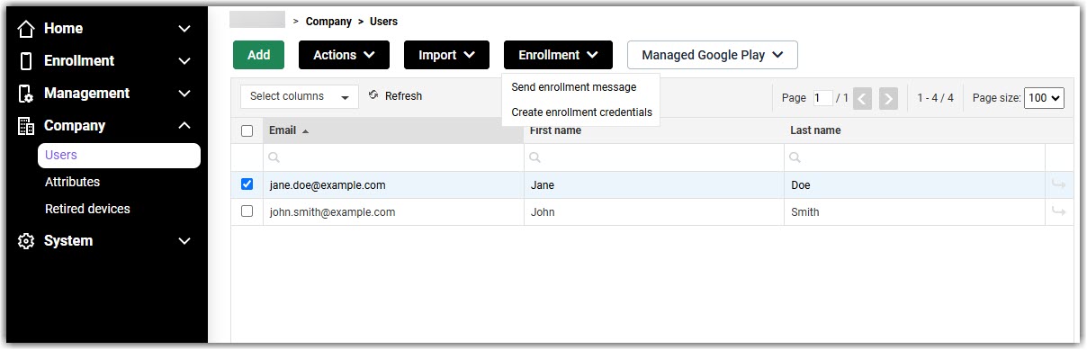 Creating enrollment credentials in Miradora
