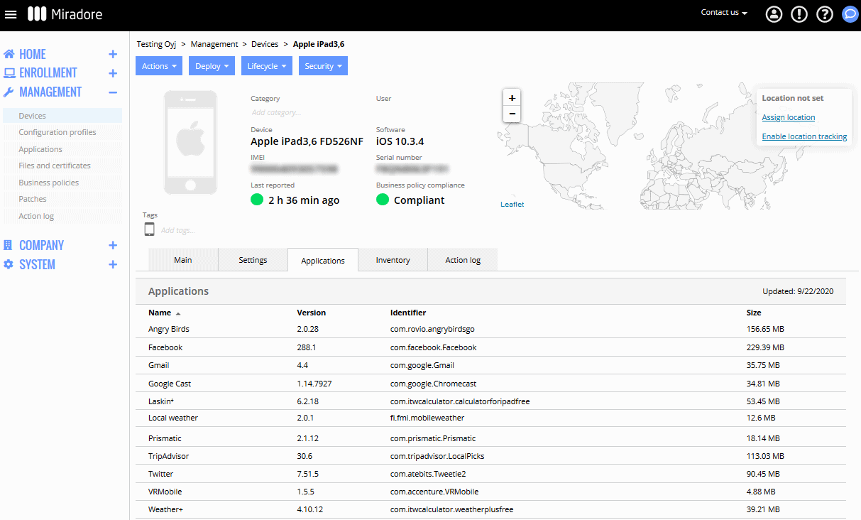 iOS applications that device has installed.