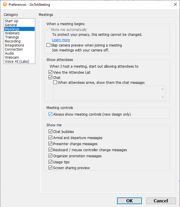how to change preferences on go to meeting