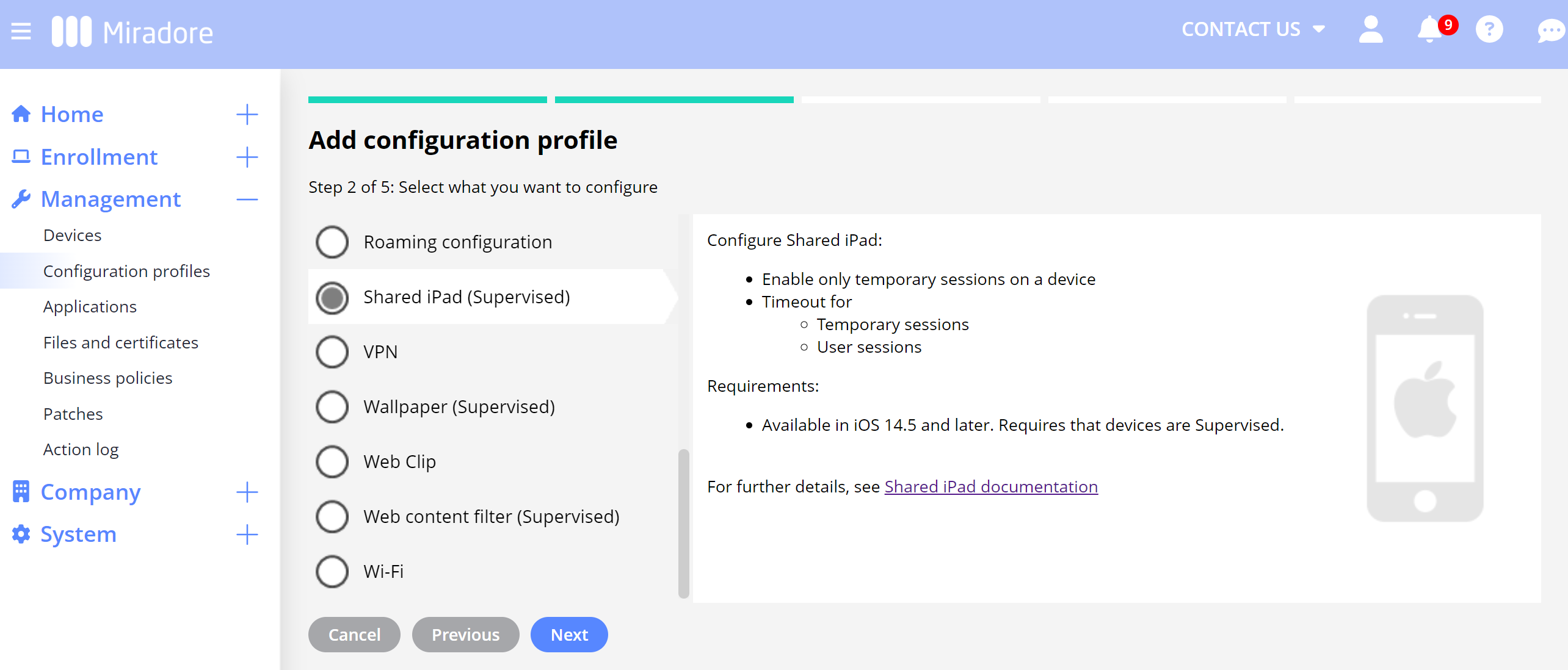 Configuration profiles for iOS multi-user mode