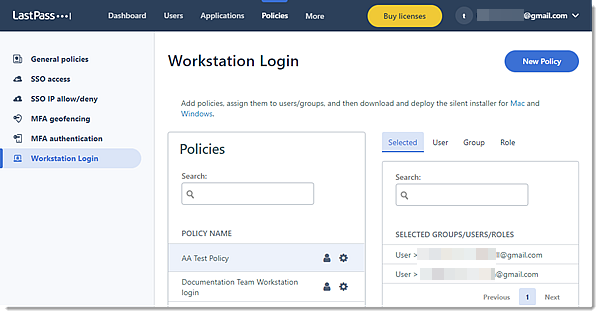 Workstation Login policy page in New Admin Console