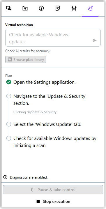 Stopping a virtual technician plan