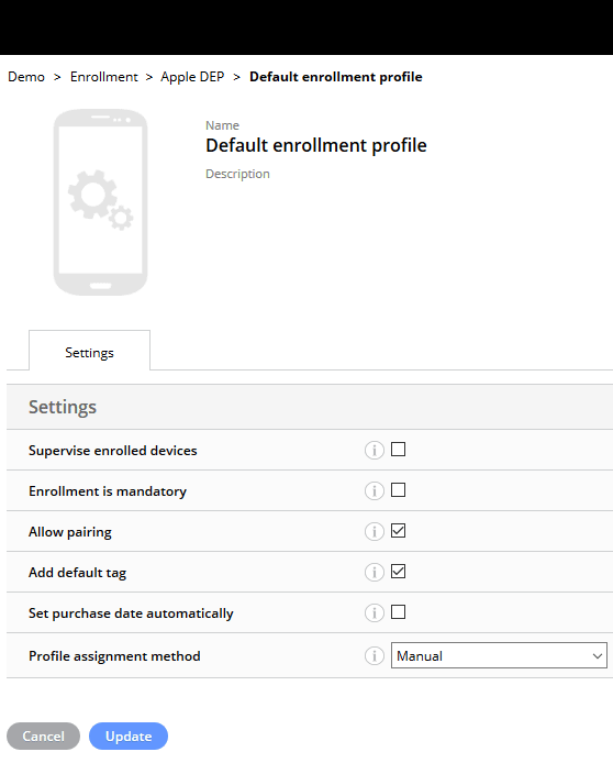 Default enrollment profile shown.