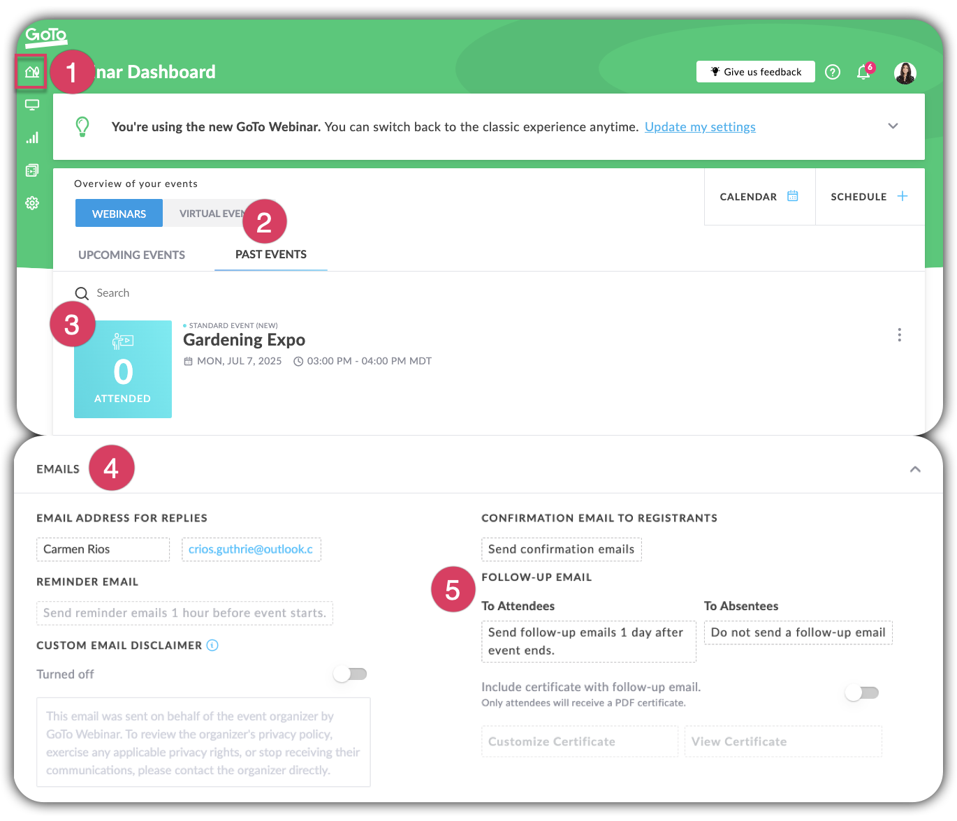 Event details page of your webinar dashboard