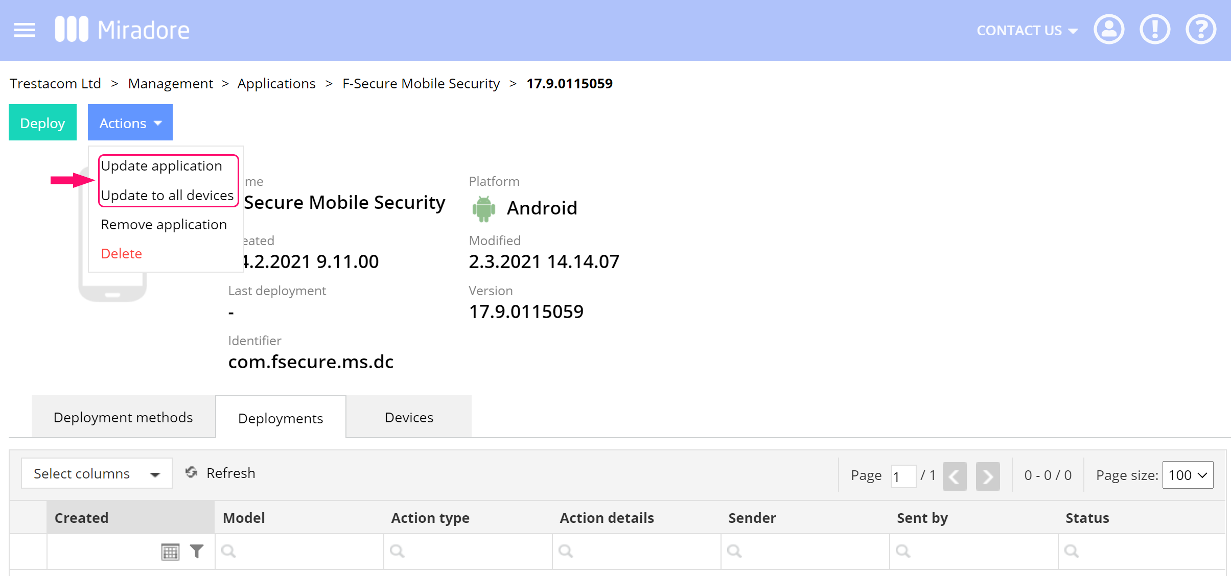 Version page shown under the F-Secure mobile security.