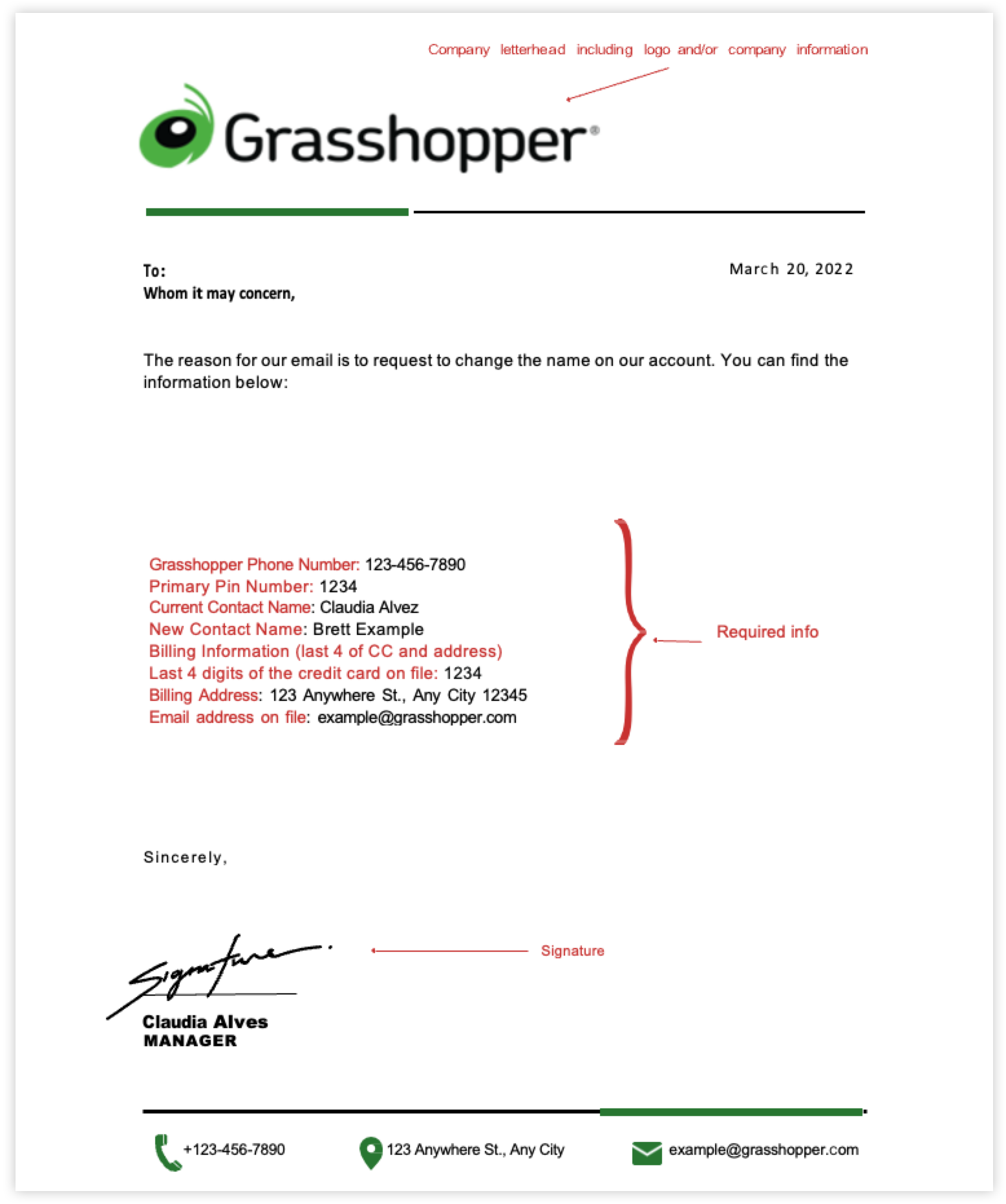 Example letter