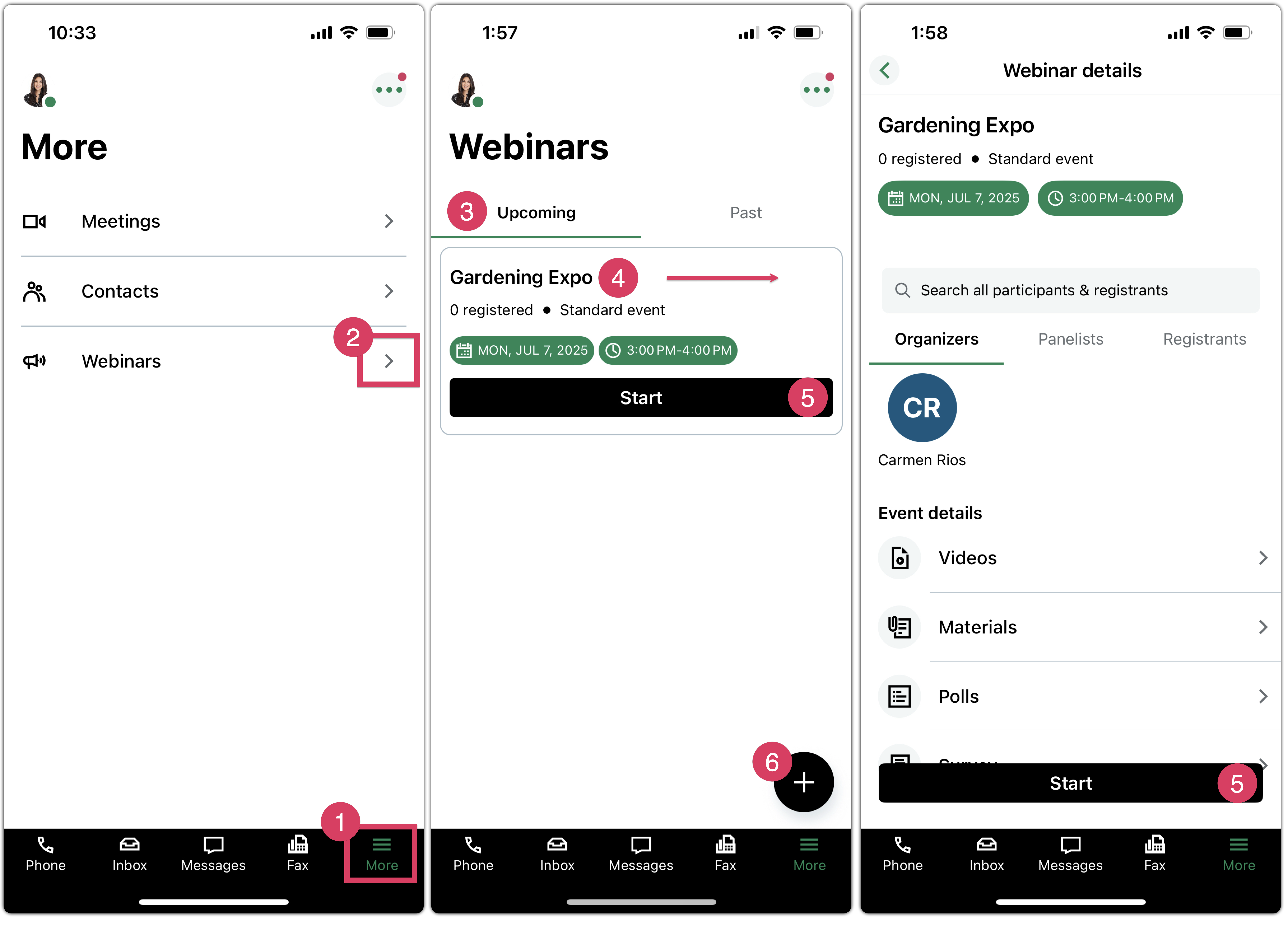 GoTo Webinar homepage on the mobile app