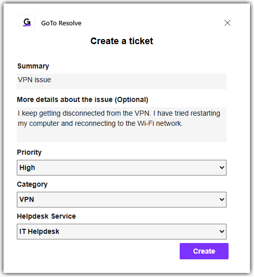 Creating a ticket