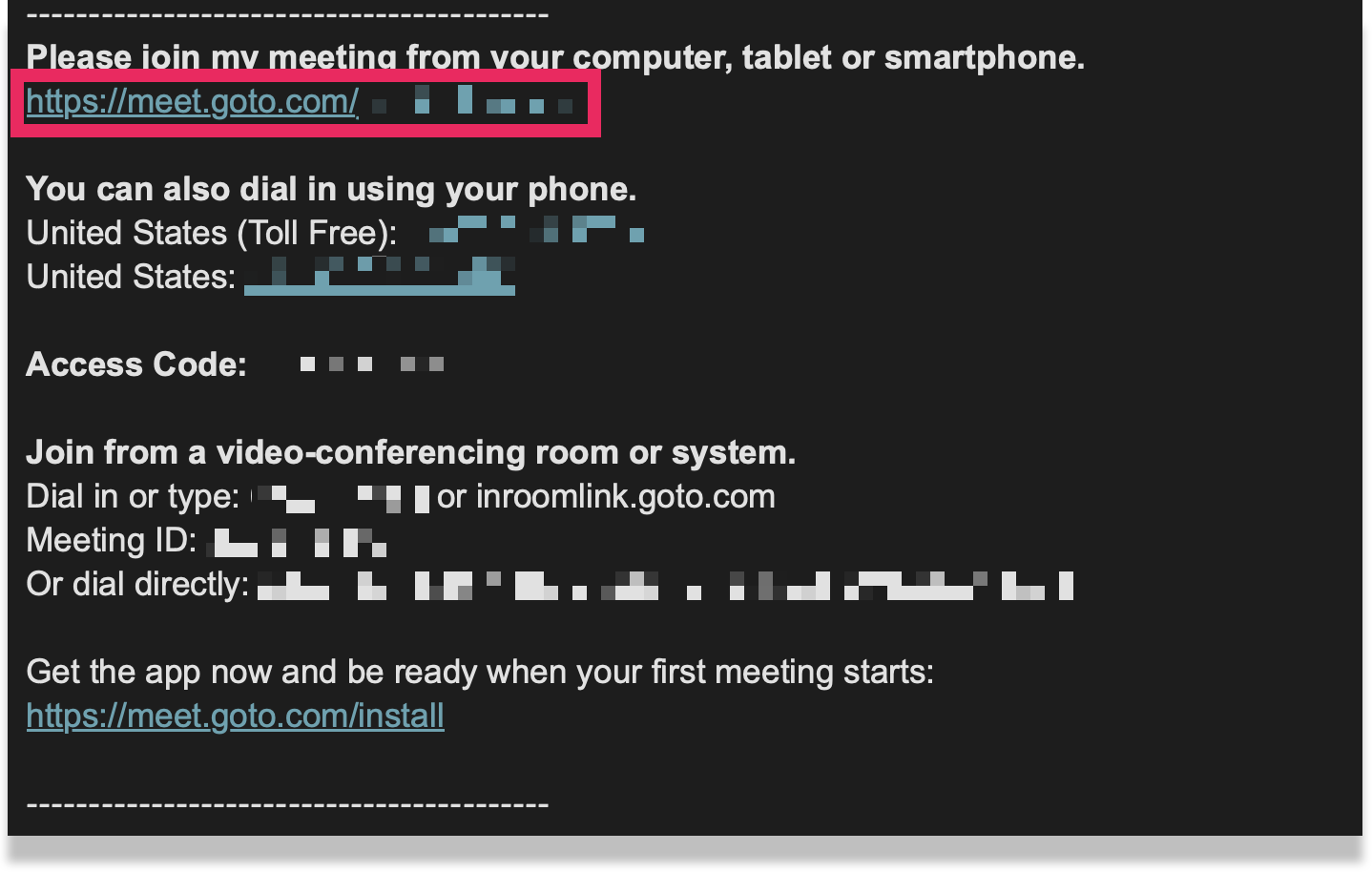Meeting convidar com chamada no link para ingressar em uma sessão.