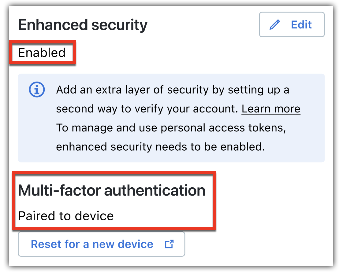 Segurança aprimorada ativada na página de login/segurança