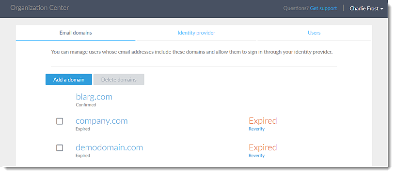 Centro de Organização — Guia Domínios de e-mail