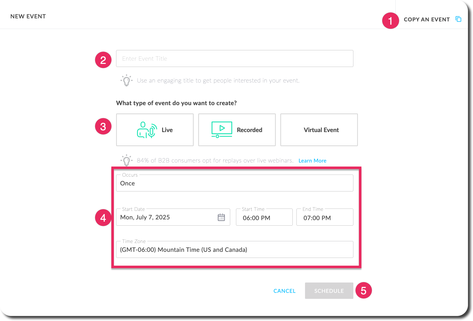 Webinar scheduling page