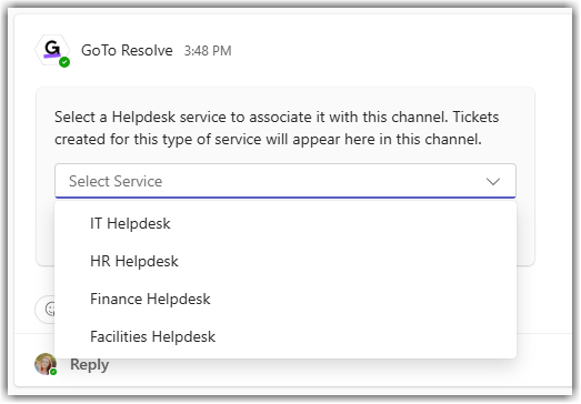 Selecting a helpdesk service to link to a channel