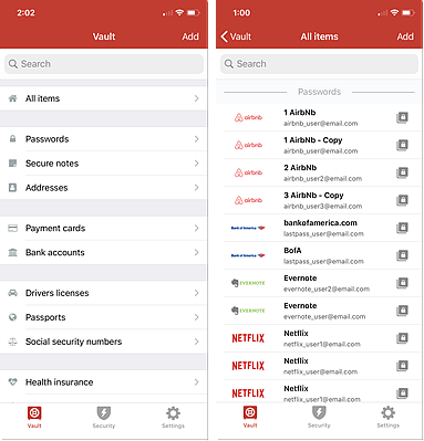 De kluis en de weergave Alle items in iOS