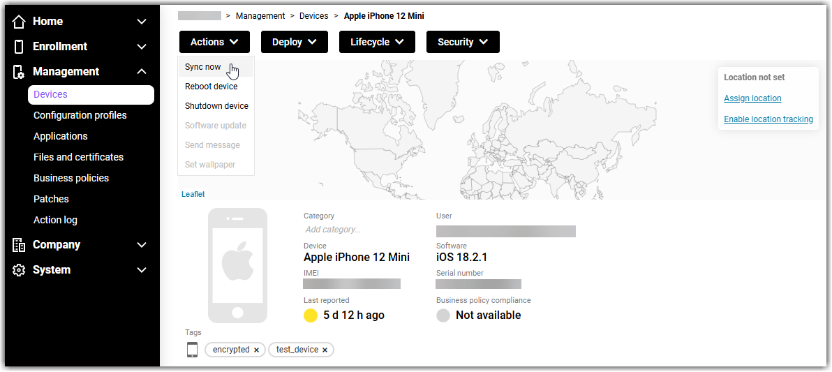 Sync now under a specific device in Miradore.