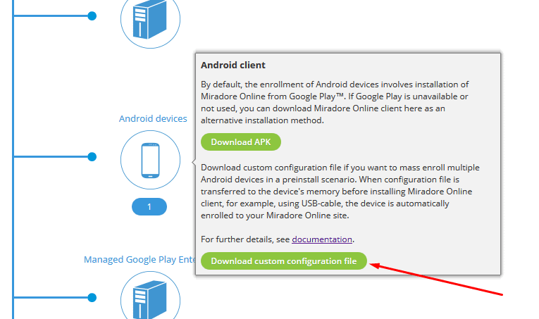 Android client information in Miradore.