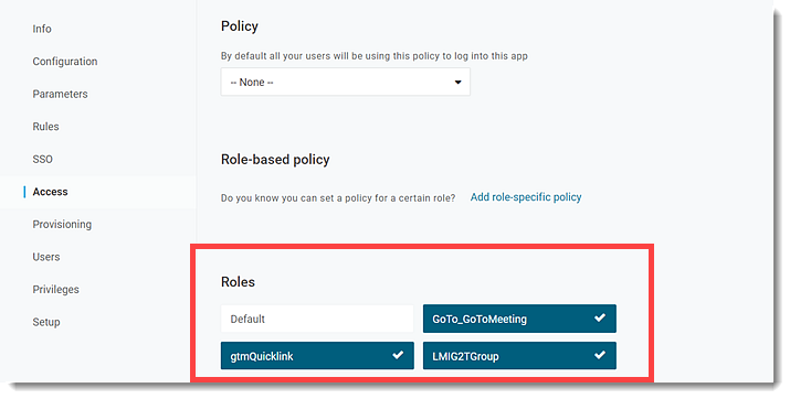 Select all roles for parent app in OneLogin