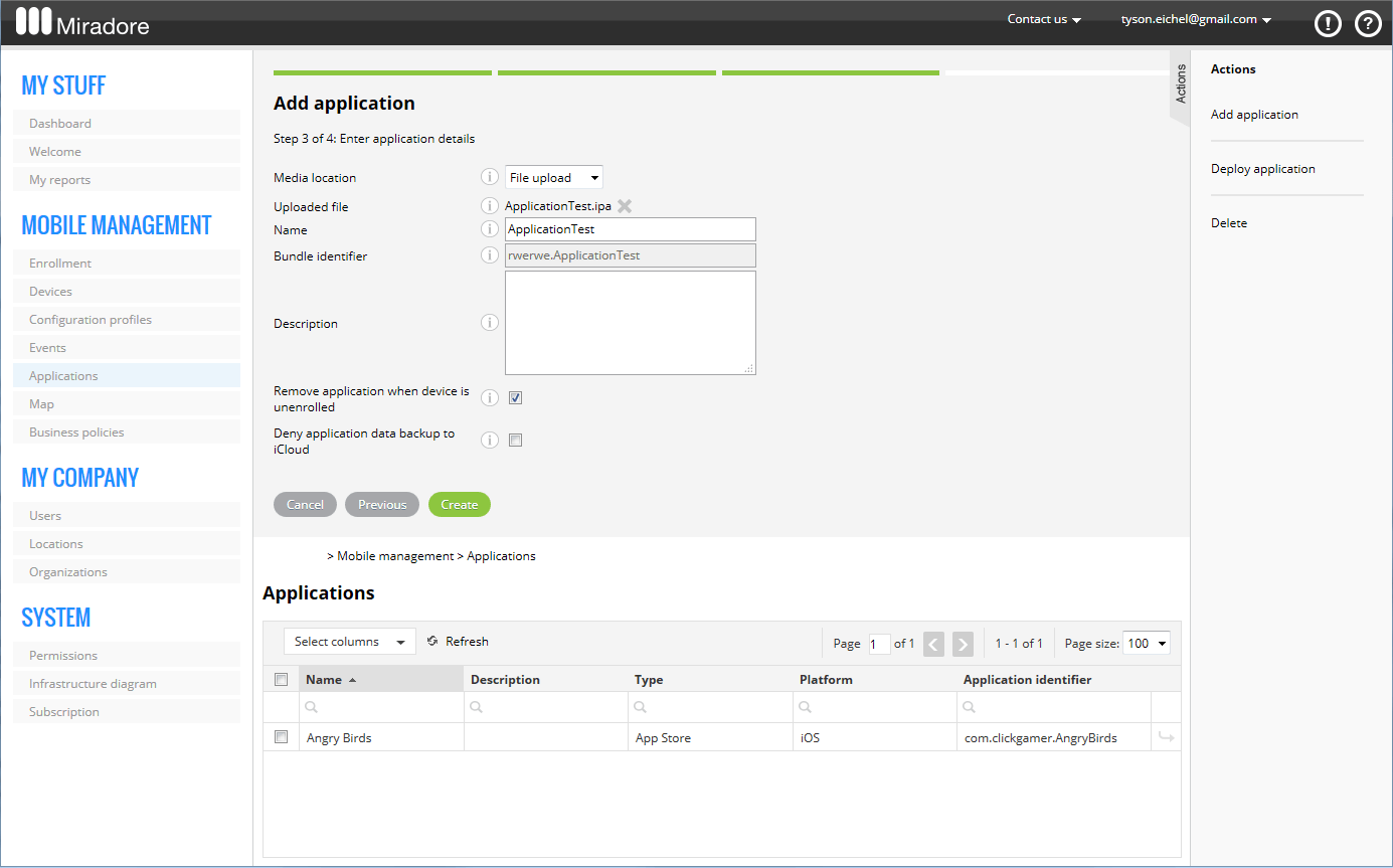 Enter application details during the add application phase.