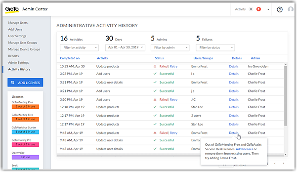 Administrative Activity History