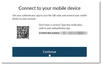 Anmeldungsbildschirm mit QR-Code und Verifizierungscode