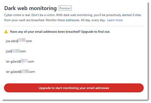 Upgrade binnen dark web monitoring deelvenster