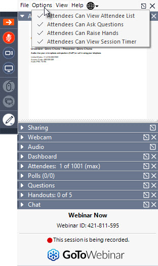 GoTo Webinar Attendee Feature Options