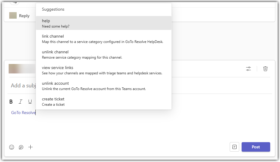 Lista de comandos para el GoTo Resolve bot en un canal