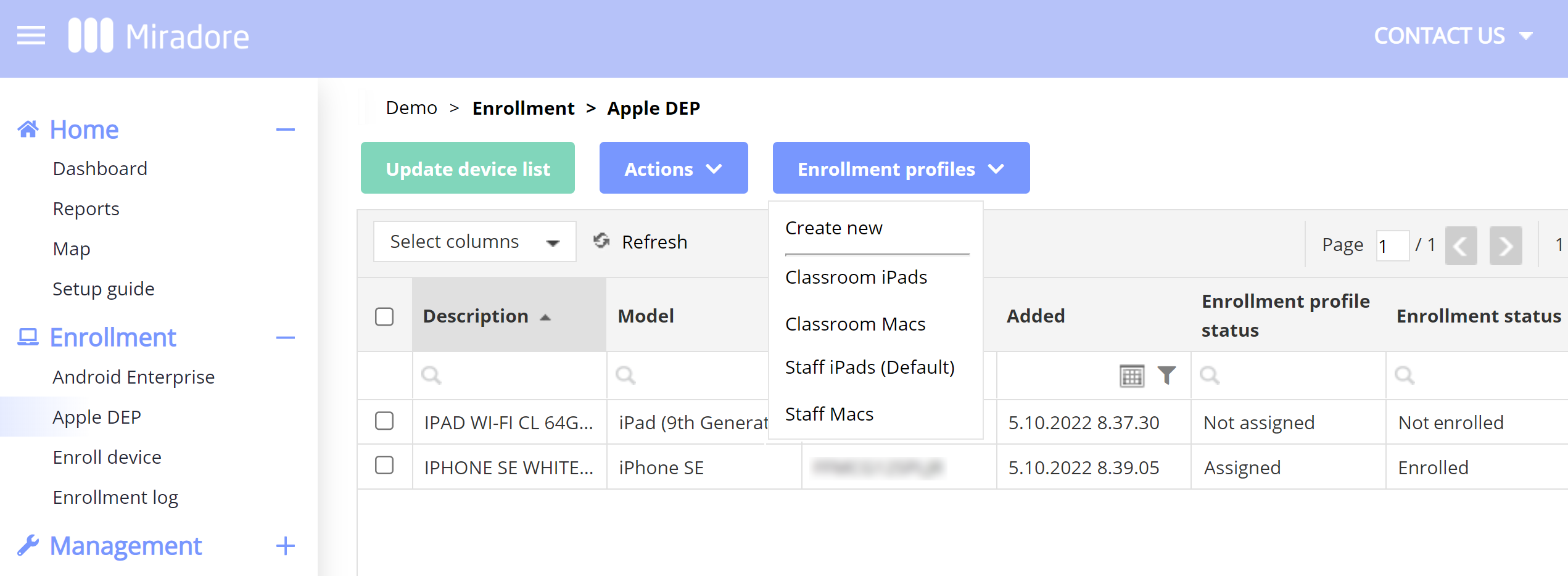 Apple device enrollment profile for ADE (previously DEP)