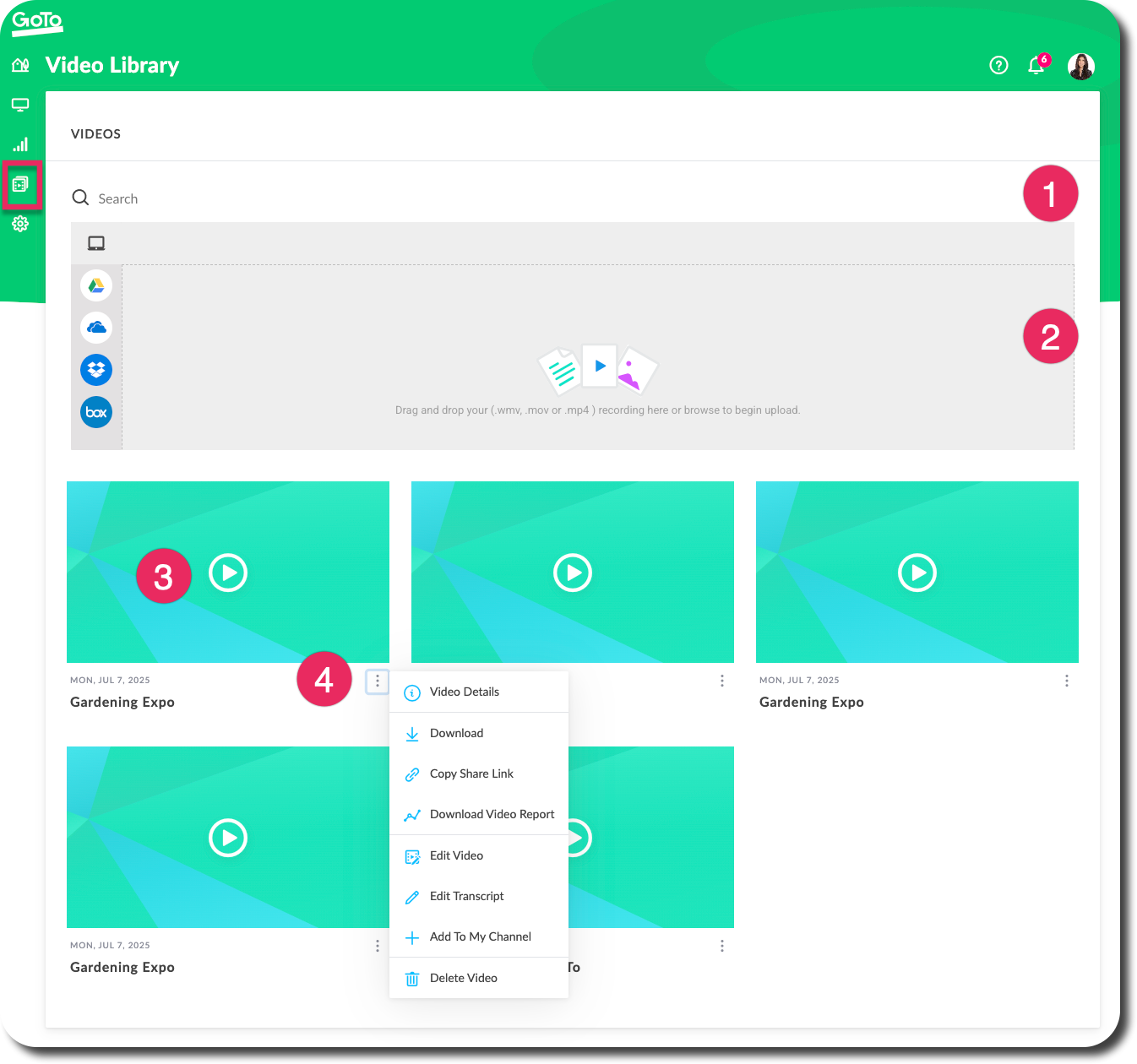 Video library page of your webinar dashboard