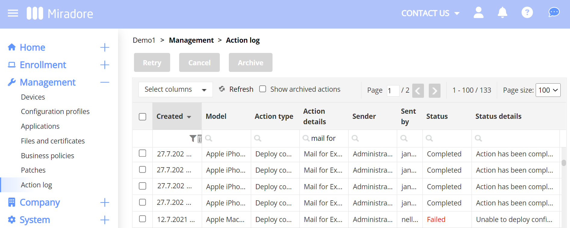 Configuration profile deployment status