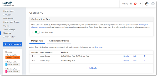 User Sync in Admin Center running