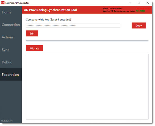 LastPass AD Connector with Federation selected