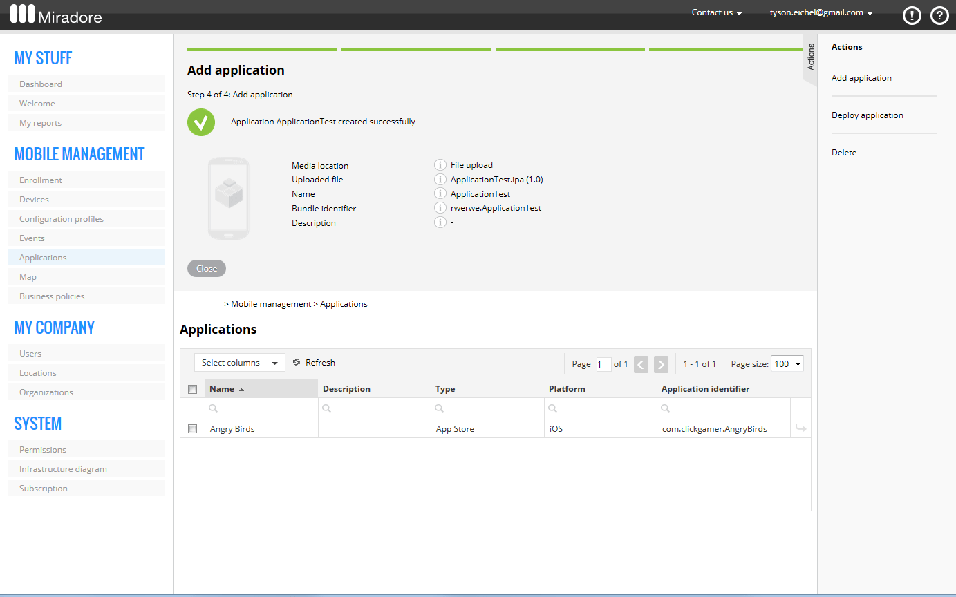 Add application in Miradore.