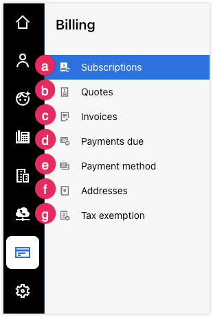 Billing menu in GoTo Admin.