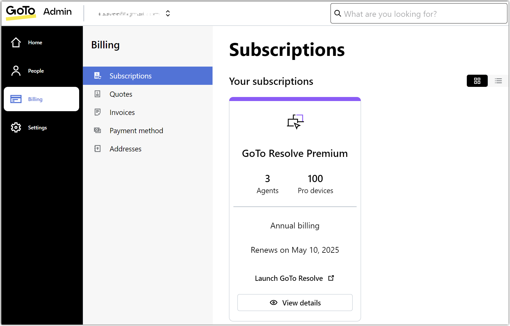 Facturering subscriptionenweergave