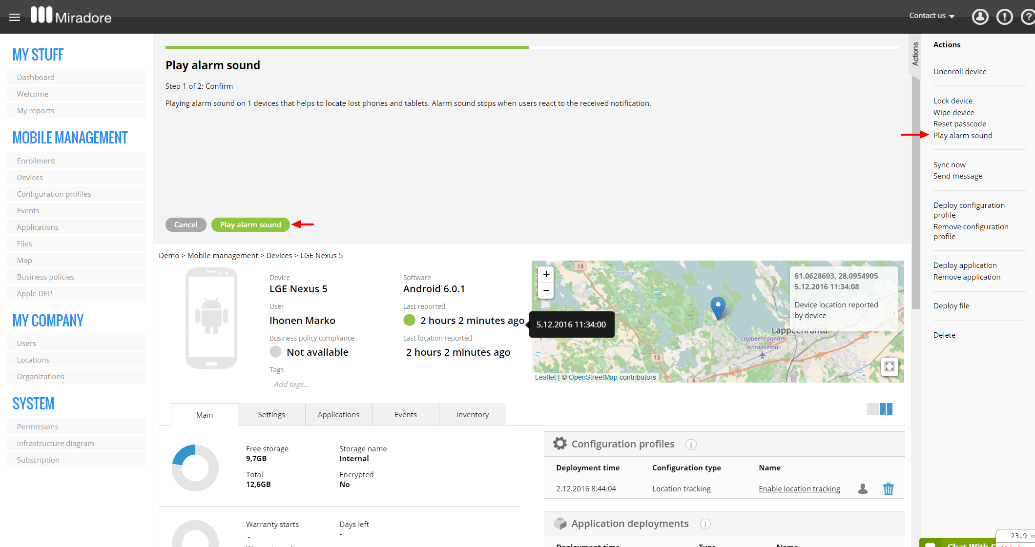 Remotely playing an alarm sound GoTo Resolve MDM